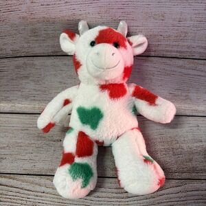 Build A Bear Workshop Holiday Spotted Cow Red Green Christmas Plush 16" Used
